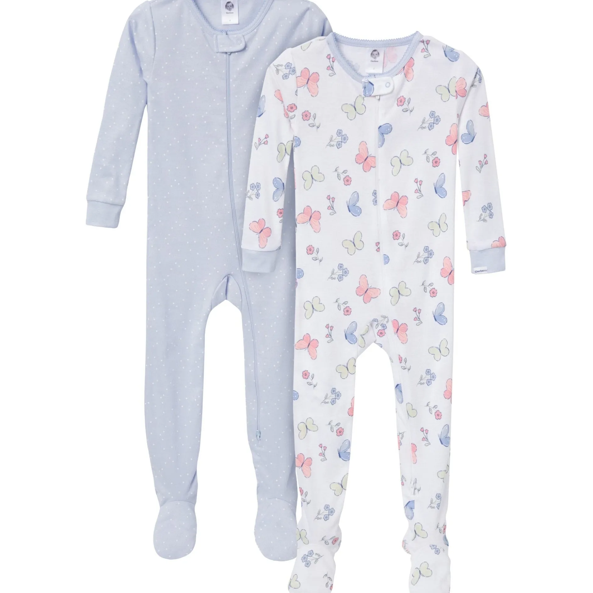 2-Pack Baby & Toddler Girls Butterflies Snug Fit Footed Pajamas