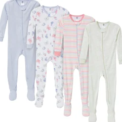 4-Pack Baby & Toddler Girls Butterflies Snug Fit Footed Pajamas