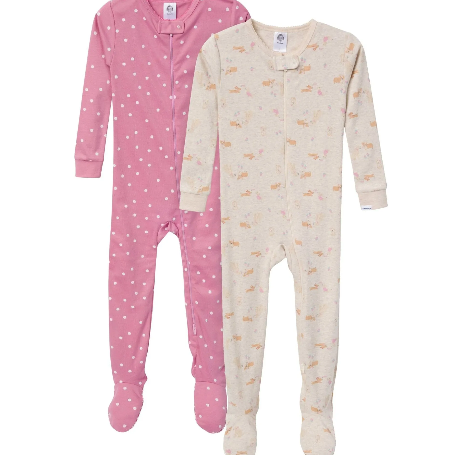 2-Pack Baby & Toddler Girls Dogs Snug Fit Footed Pajamas