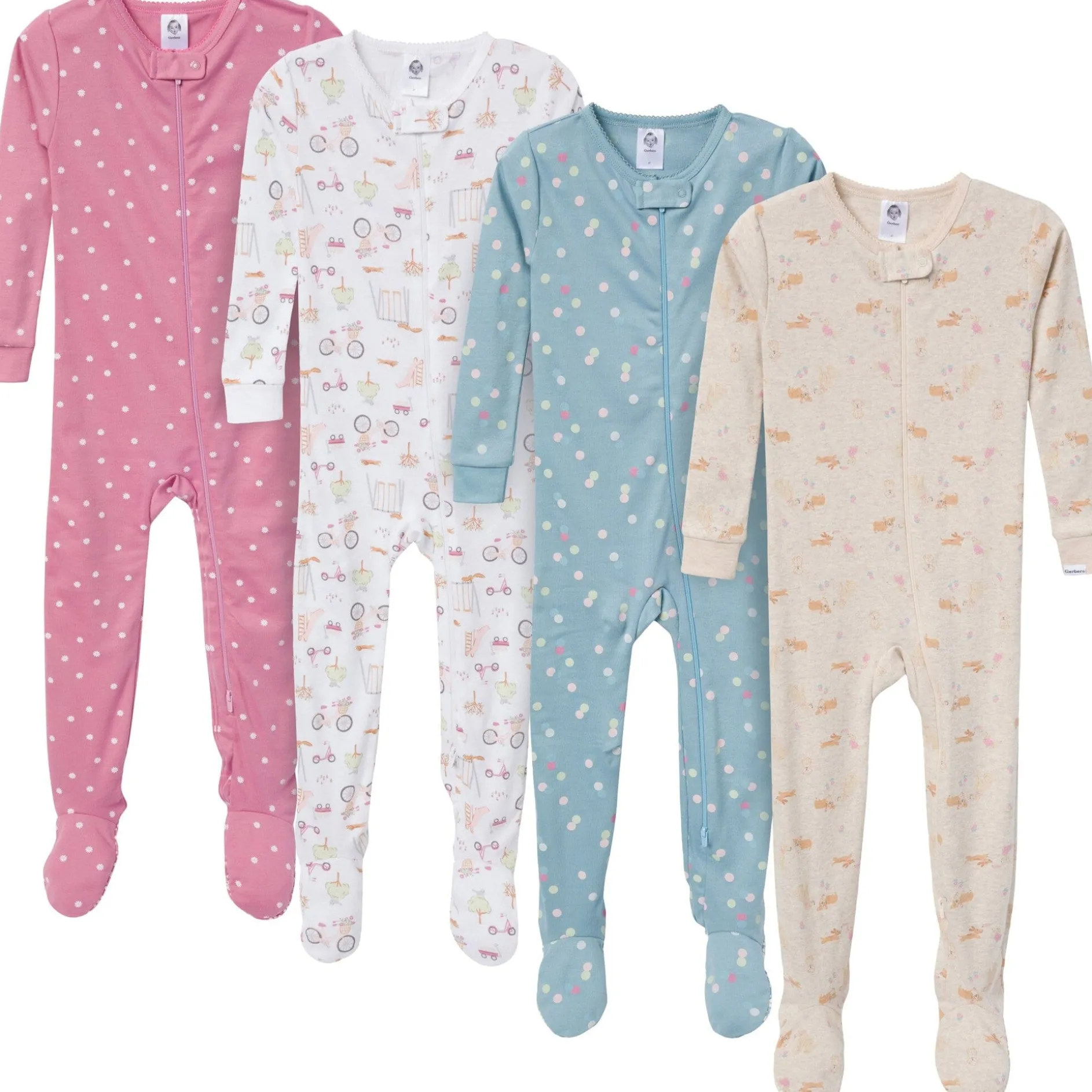 4-Pack Baby & Toddler Girls Dogs Snug Fit Footed Pajamas