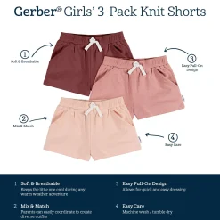 3-Pack Baby & Toddler Girls Dusty Pinks Knit Shorts