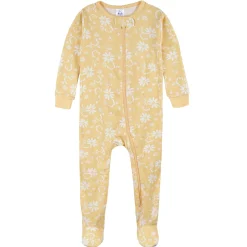 2-Pack Baby & Toddler Girls Golden Flowers Snug Fit Footed Cotton Pajamas