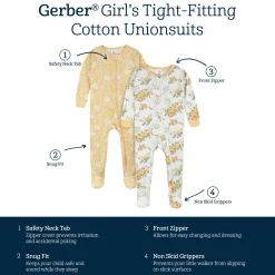 2-Pack Baby & Toddler Girls Golden Flowers Snug Fit Footed Cotton Pajamas