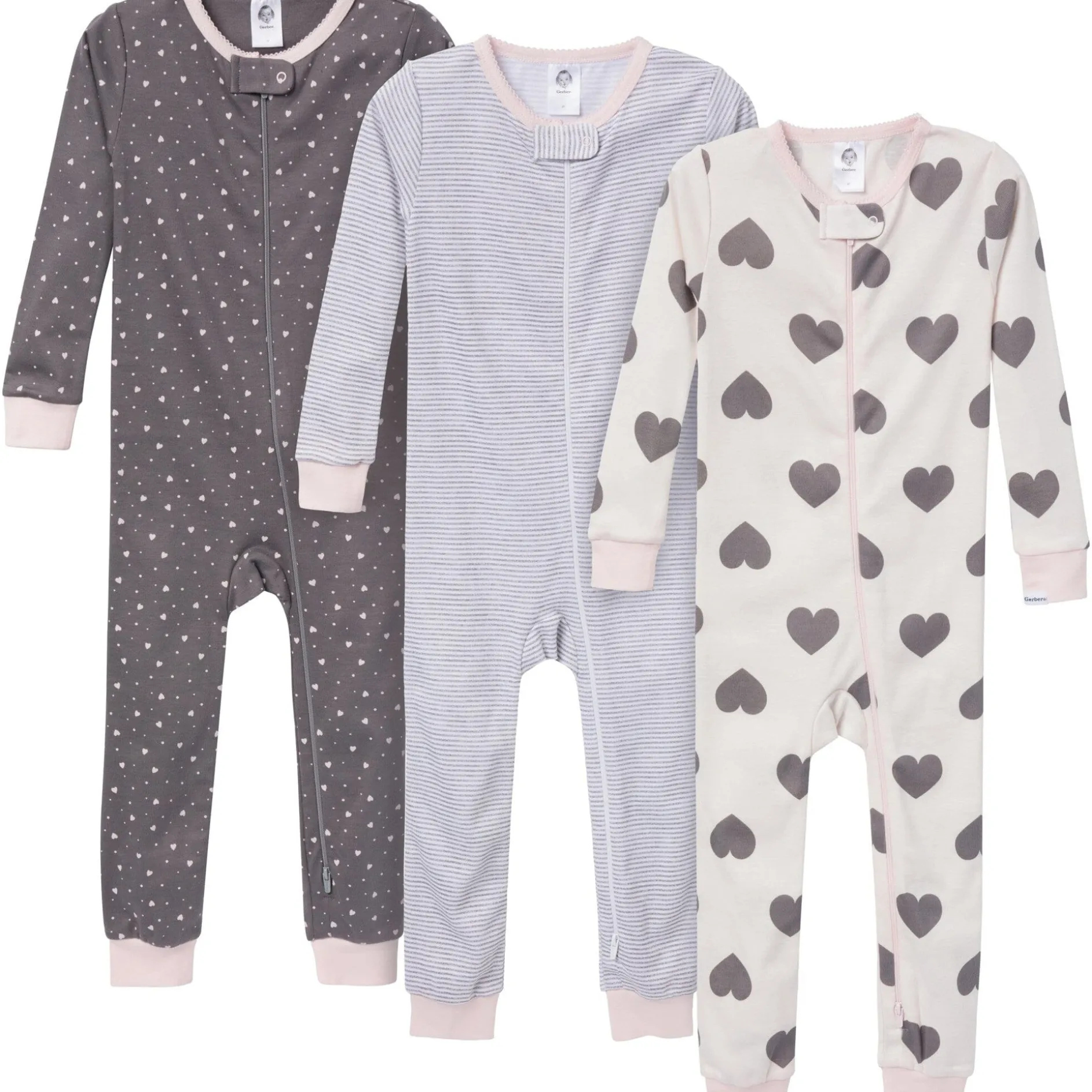 3-Pack Baby & Toddler Girls Hearts Snug Fit Footless Pajamas