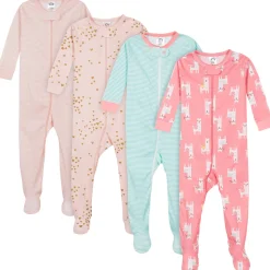 4-Pack Baby & Toddler Girls Llamas & Love Snug Fit Footed Cotton Pajamas