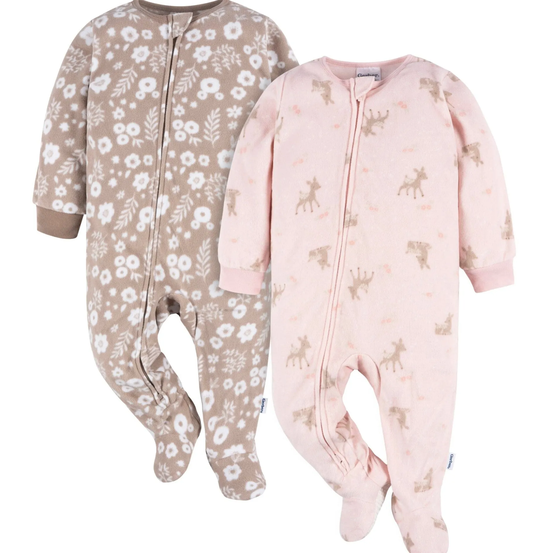 2-Pack Baby & Toddler Girls Pink Deer Fleece Pajamas