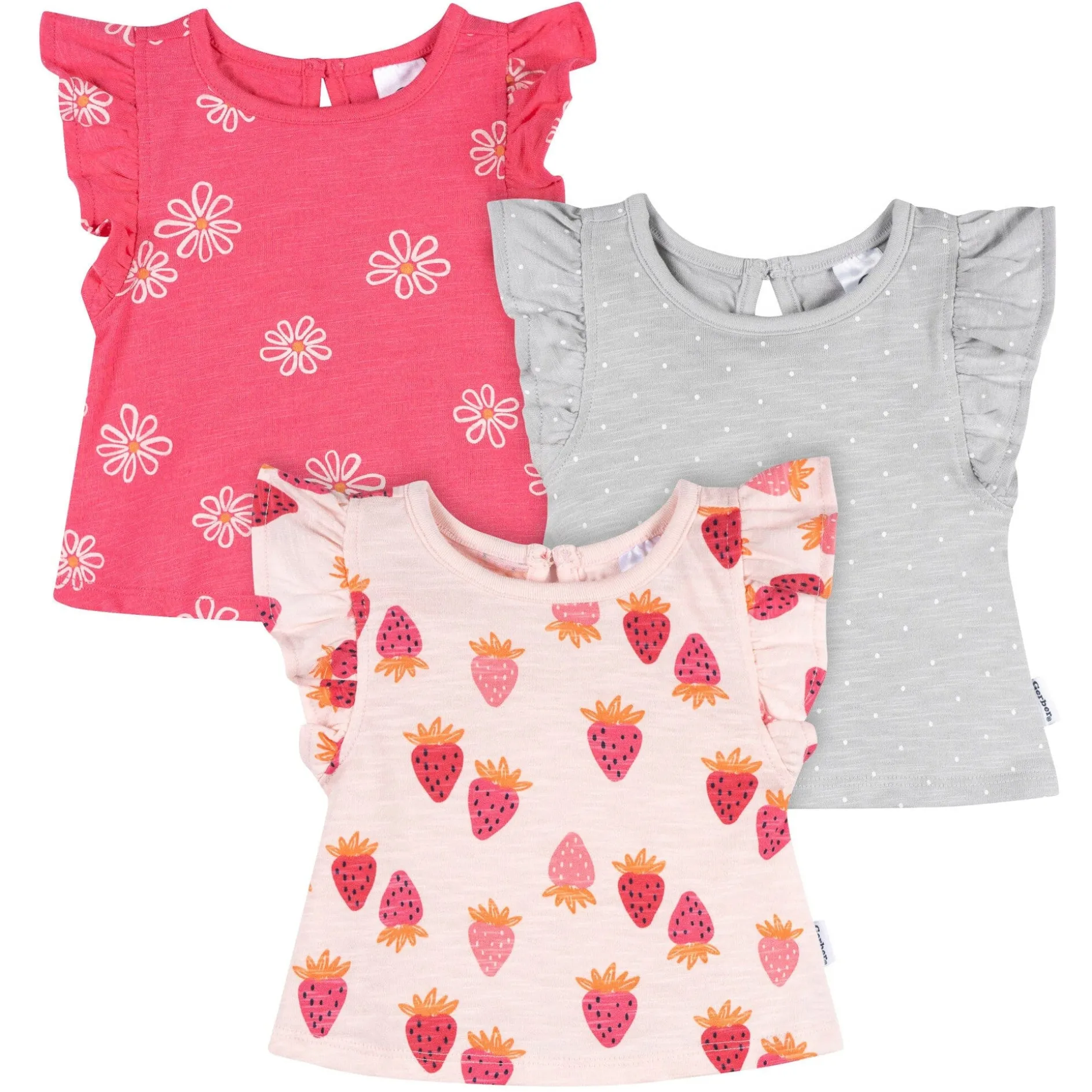 3-Pack Baby & Toddler Girls Pink Strawberries Short Sleeve Shirts