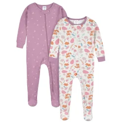 2-Pack Baby & Toddler Girls Purple Woodland Snug Fit Footed Cotton Pajamas