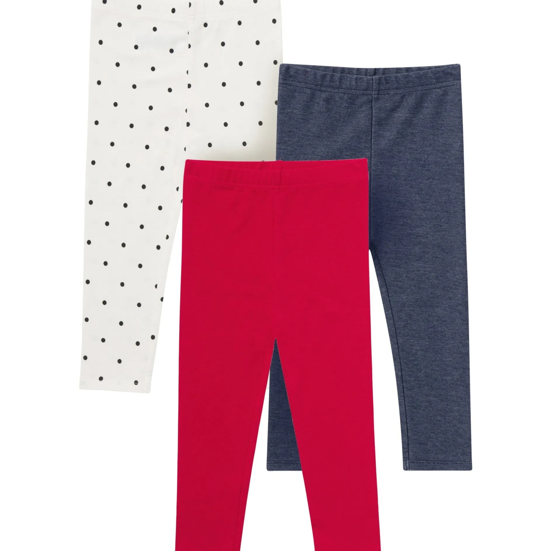 3-Pack Baby & Toddler Girls Red, Blue and Polka Dot Leggings