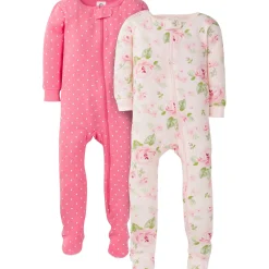 2-Pack Baby & Toddler Girls Rose Snug Fit Footed Cotton Pajamas