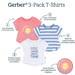 3-Pack Baby & Toddler Girls Sunshine Short Sleeve Graphic T-Shirts
