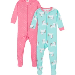 2-Pack Baby & Toddler Girls Unicorns Snug Fit Footed Cotton Pajamas