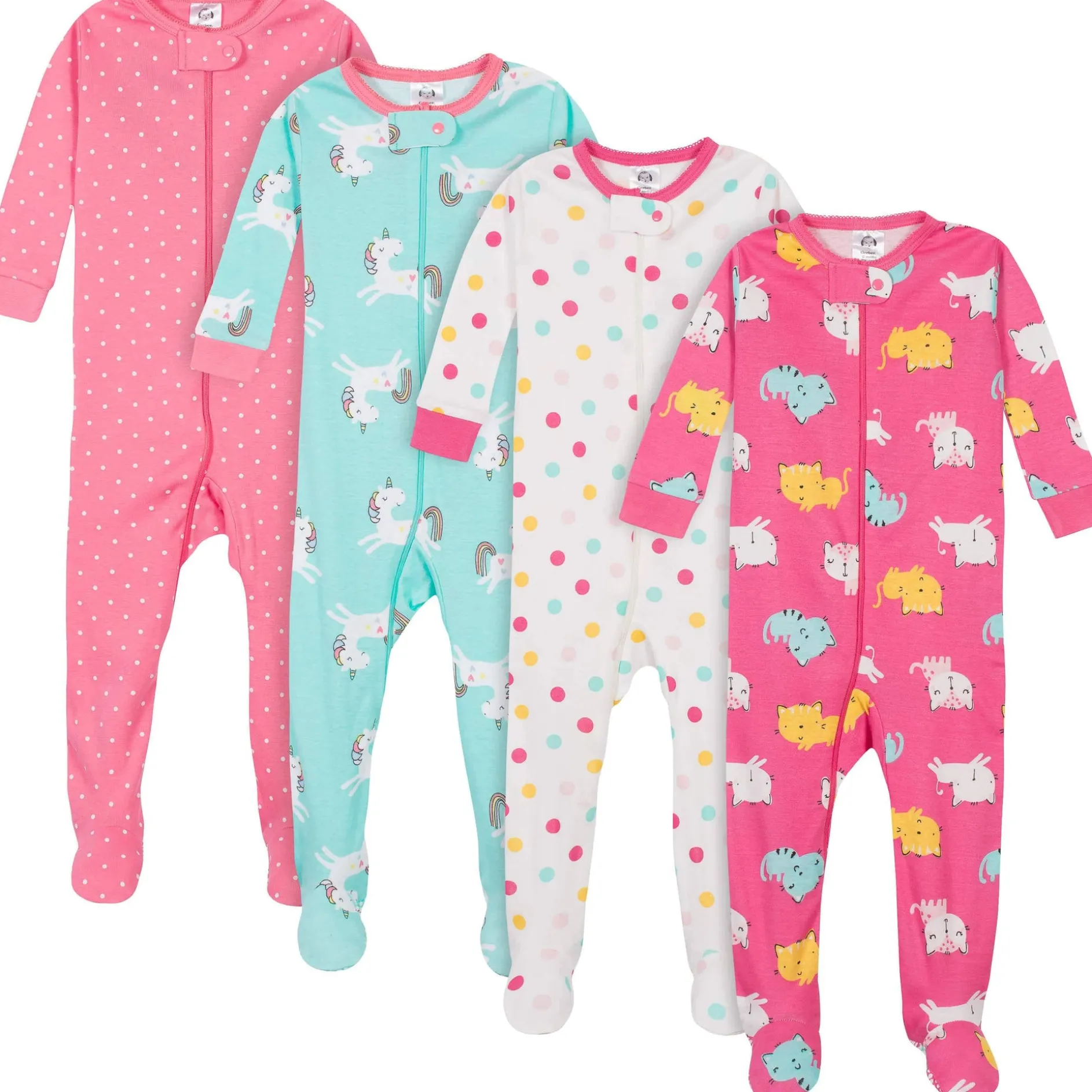 4-Pack Baby & Toddler Girls Unicorns & Cats Snug Fit Footed Cotton Pajamas