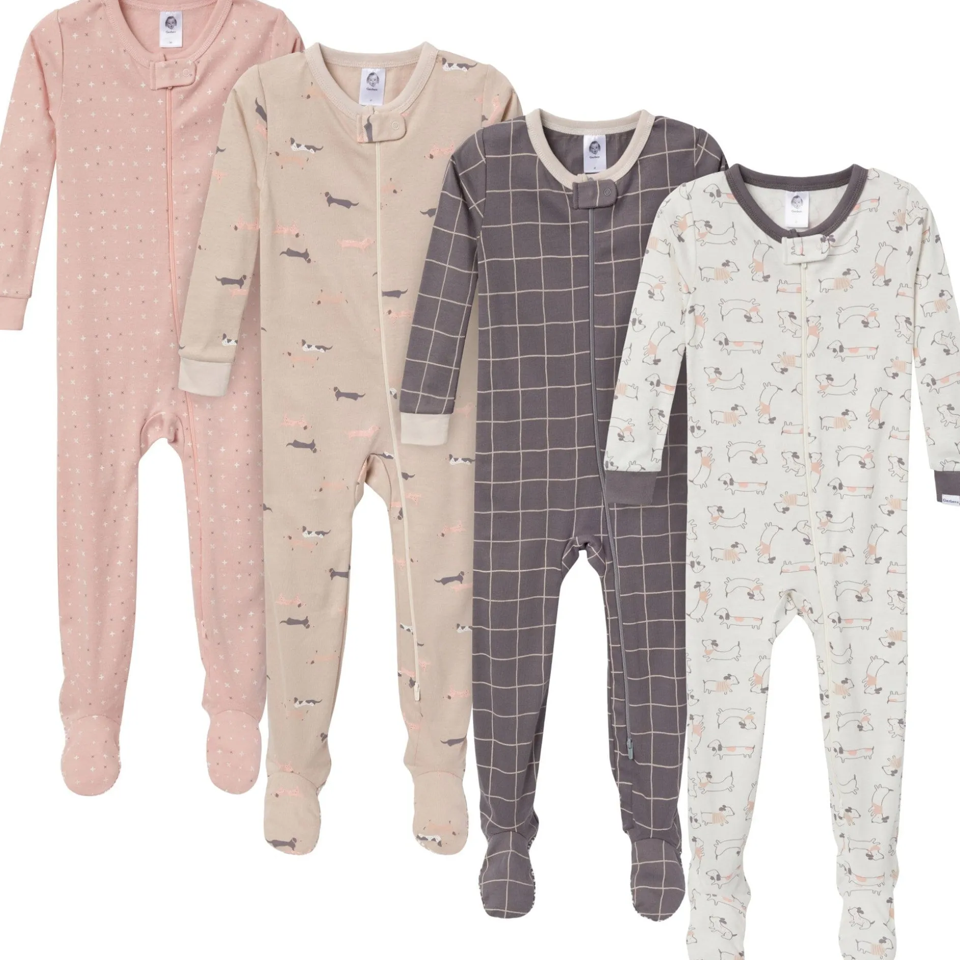 4-Pack Baby & Toddler Neutral Dog Snug Fit Footed Pajamas