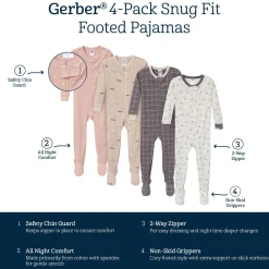 4-Pack Baby & Toddler Neutral Dog Snug Fit Footed Pajamas