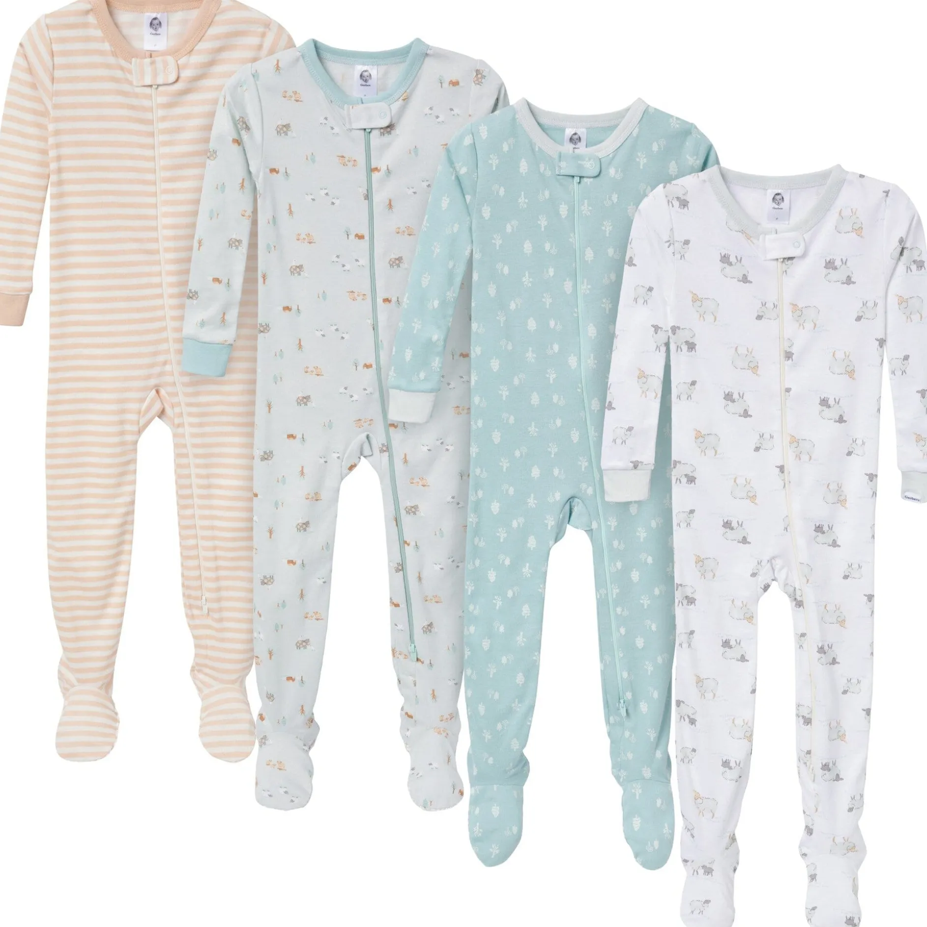 4-Pack Baby & Toddler Neutral Farm Snug Fit Footed Pajamas