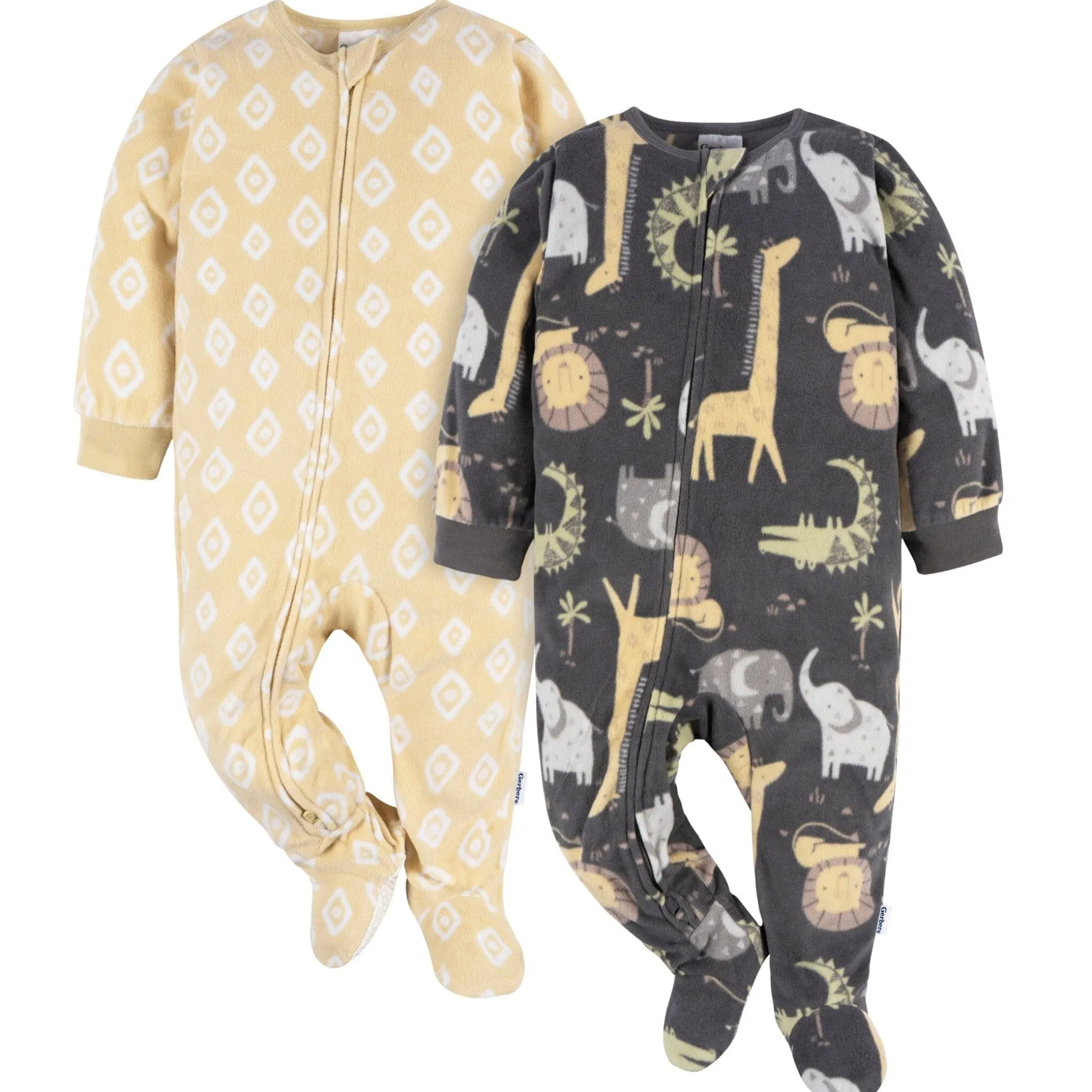 2-Pack Baby & Toddler Neutral Safari Fleece Pajamas