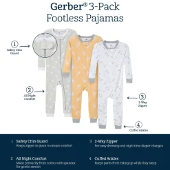 3-Pack Baby & Toddler Neutral Safari Snug Fit Footless Pajamas