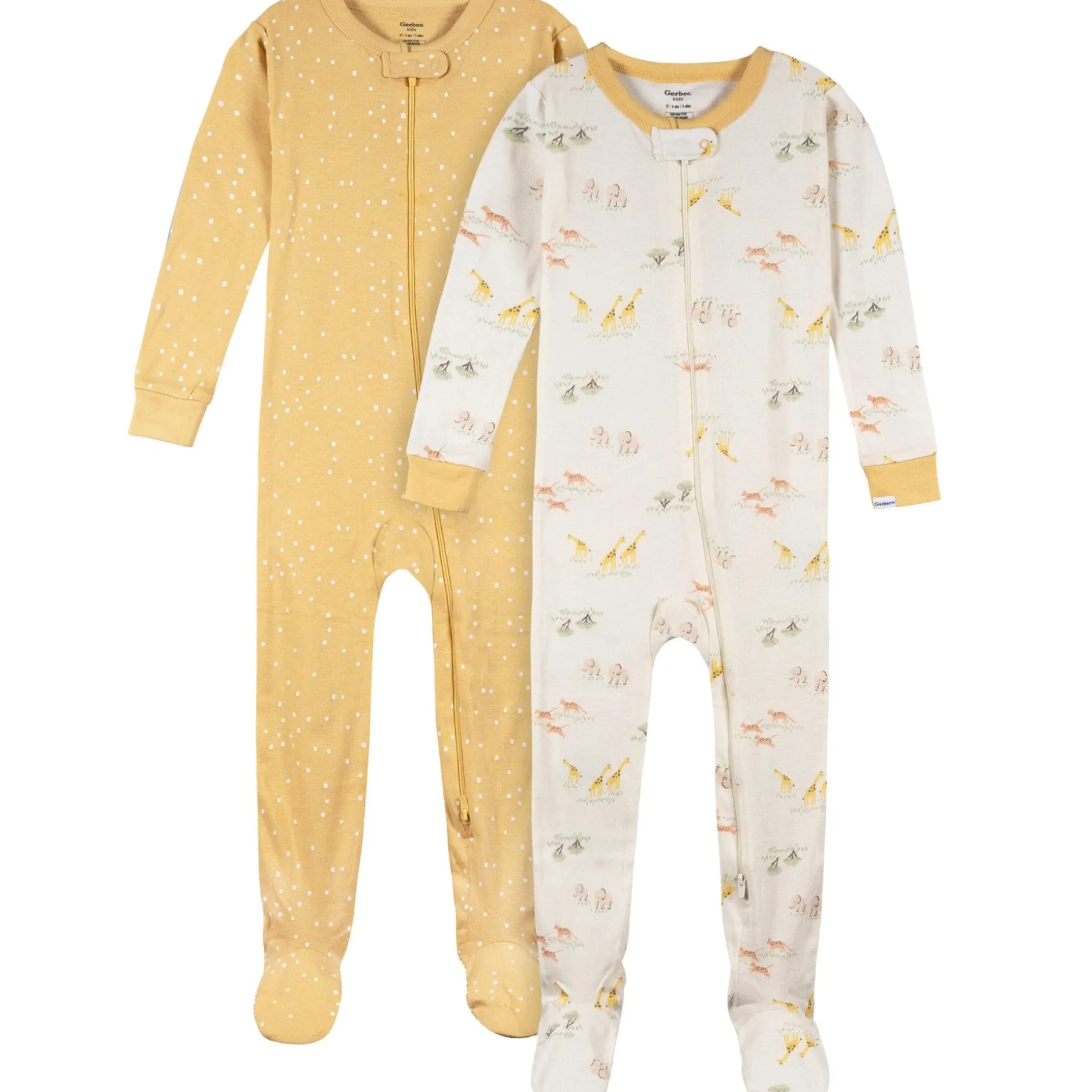 2-Pack Baby & Toddler Neutral Safari Snug Fit Footed Pajamas