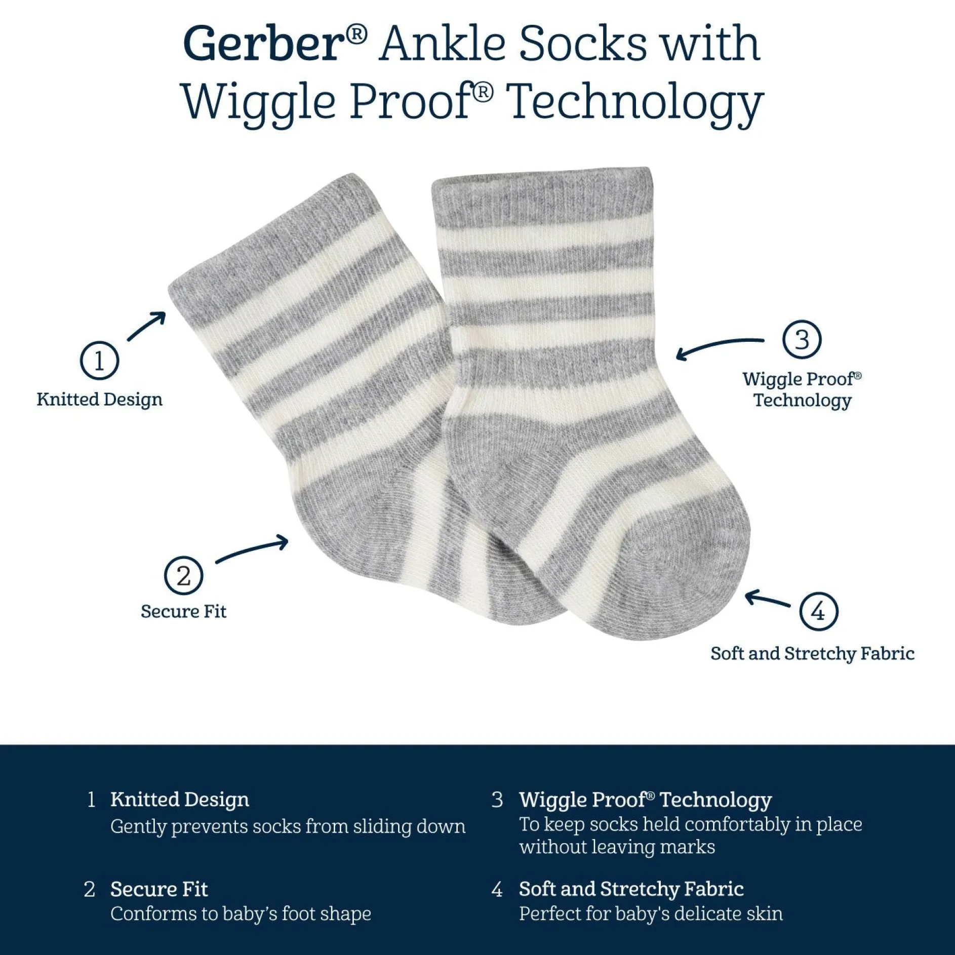 8-Pack Baby & Toddler White Wiggle Proof® Jersey Crew Socks