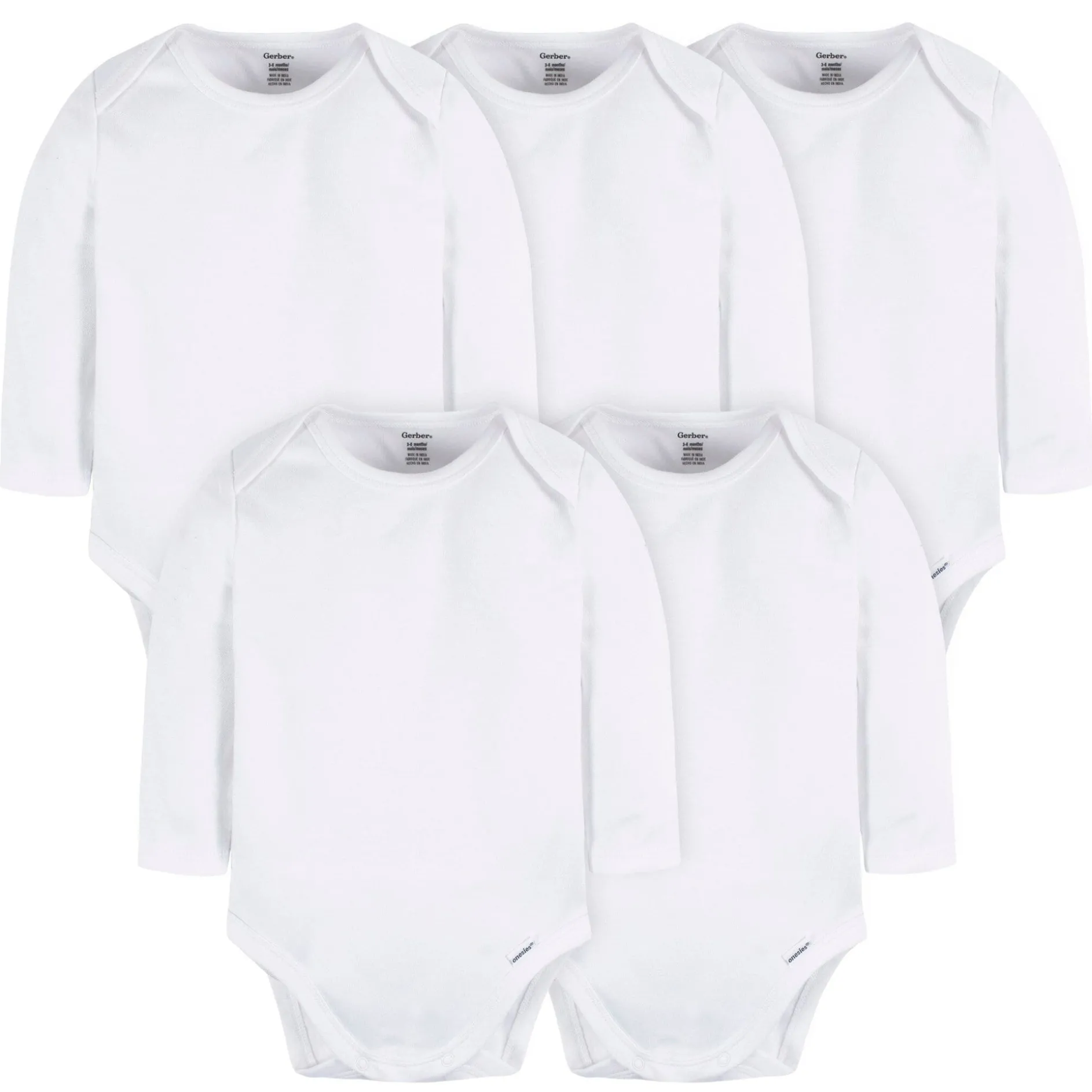 5-Pack Baby White Premium Long Sleeve Onesies® Bodysuits