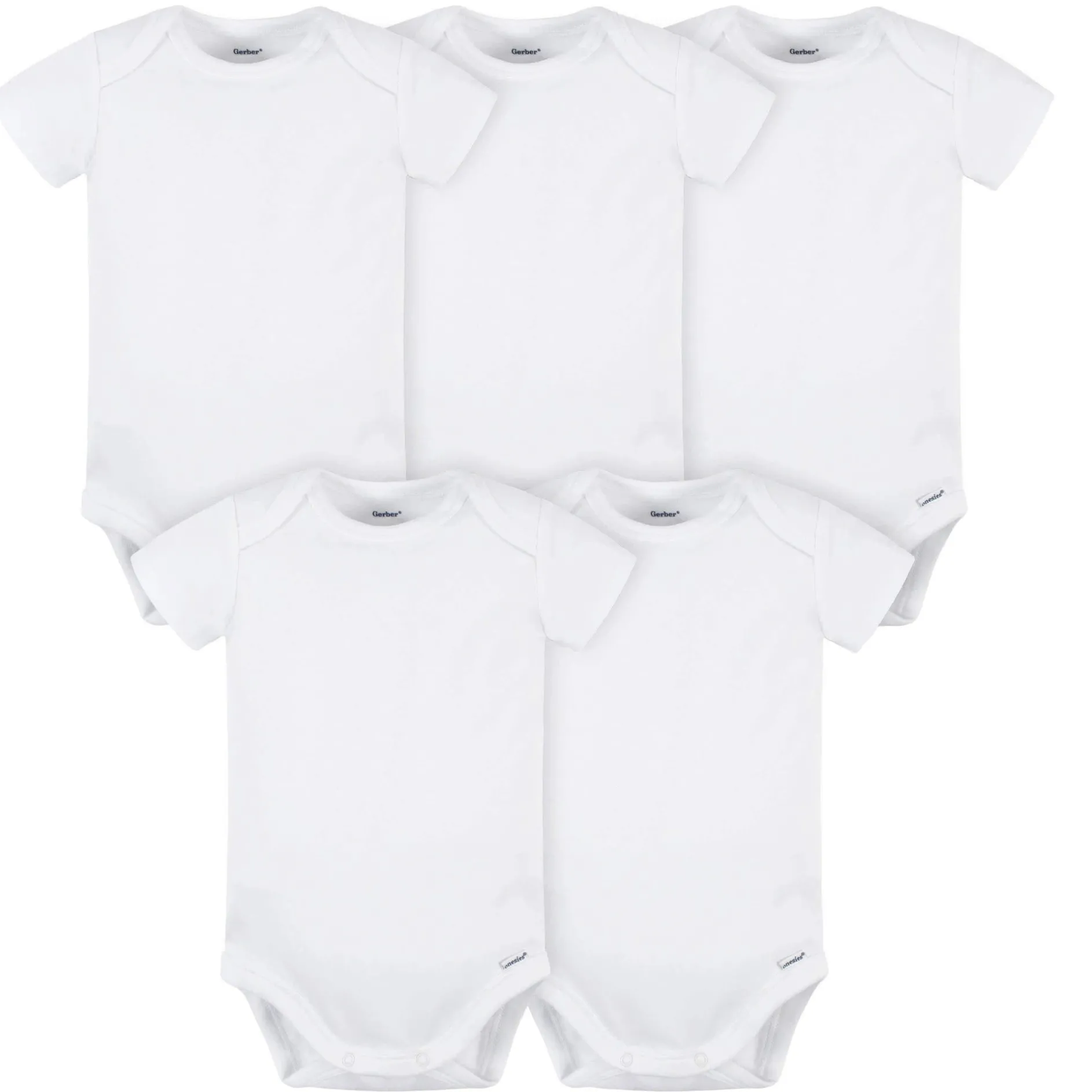 5-Pack Baby White Premium Short Sleeve Onesies® Bodysuits