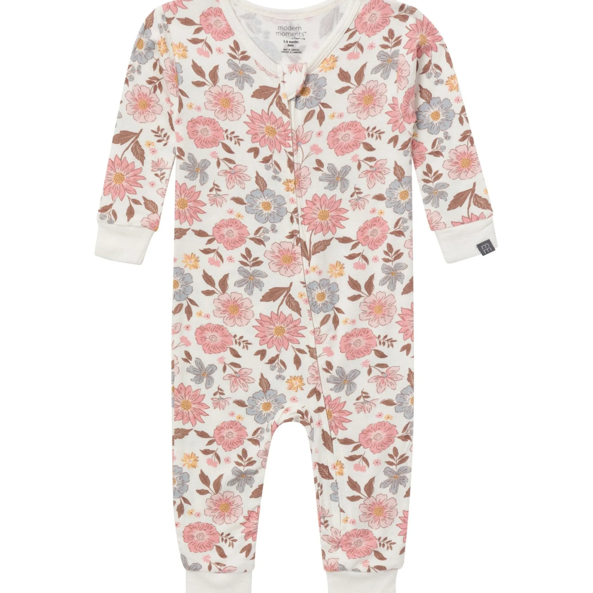 2-Pack Girls Peach Floral Viscose Snug Fit Footless Pajamas