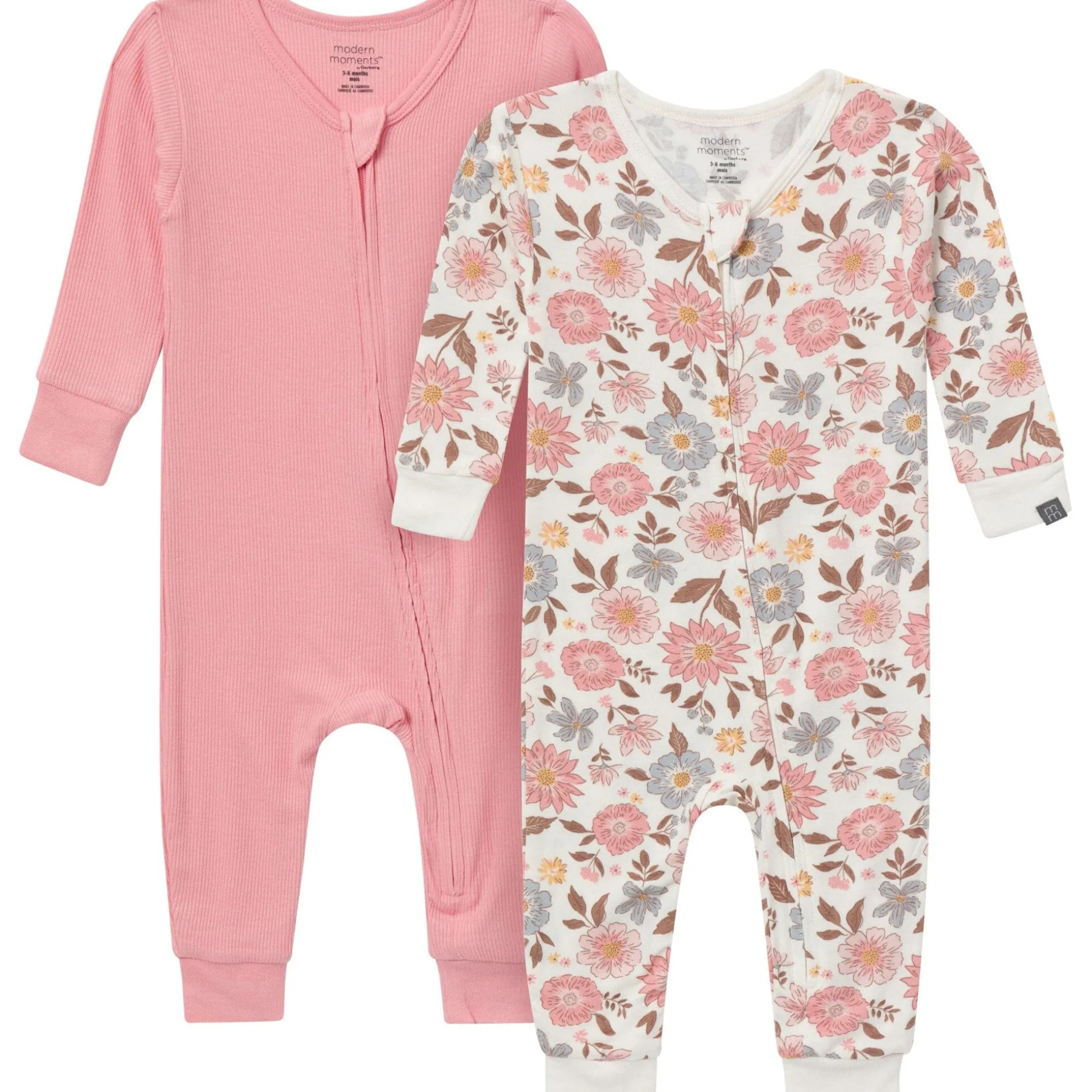 2-Pack Girls Peach Floral Viscose Snug Fit Footless Pajamas