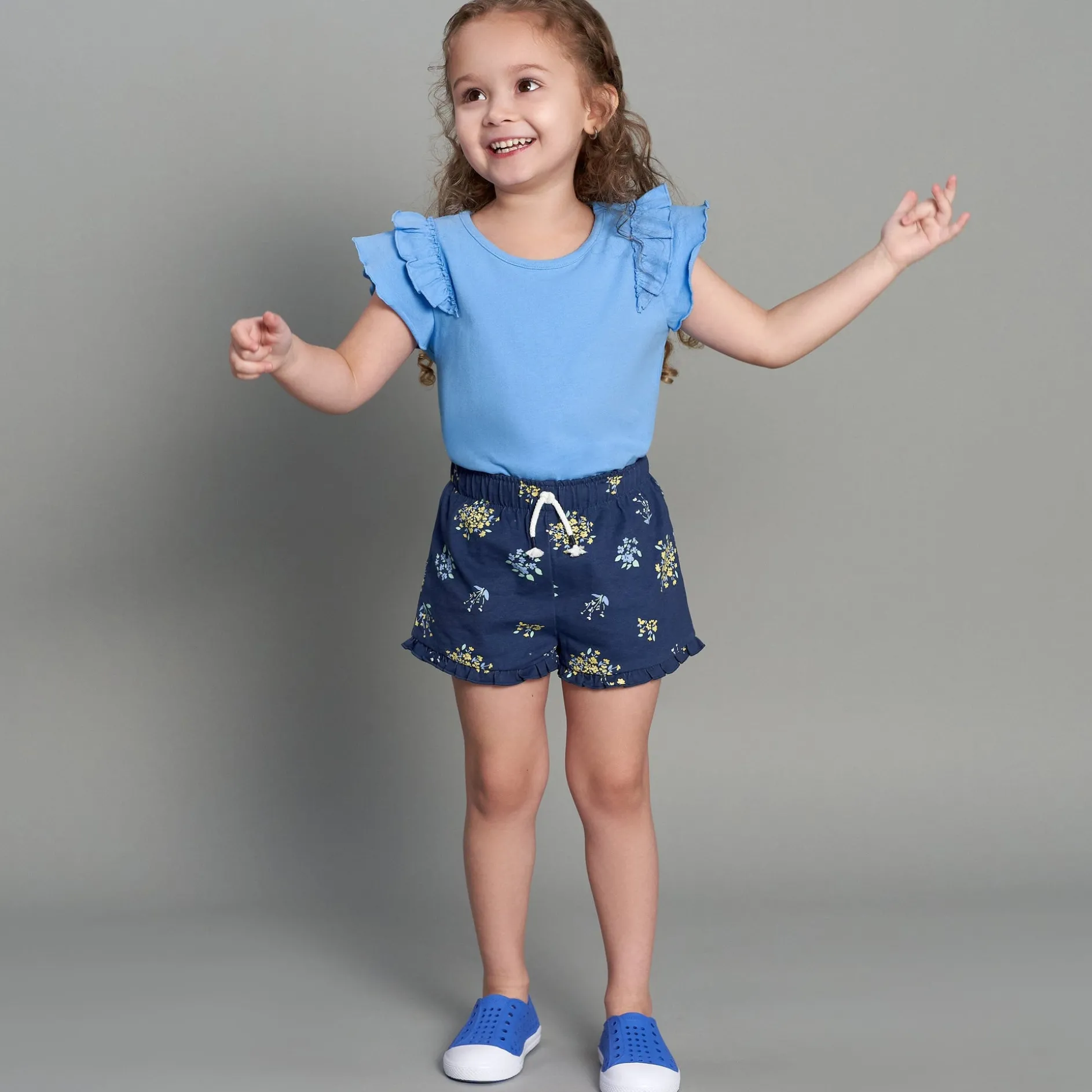 2-Pack Infant Girls Blue Double Ruffle Tops