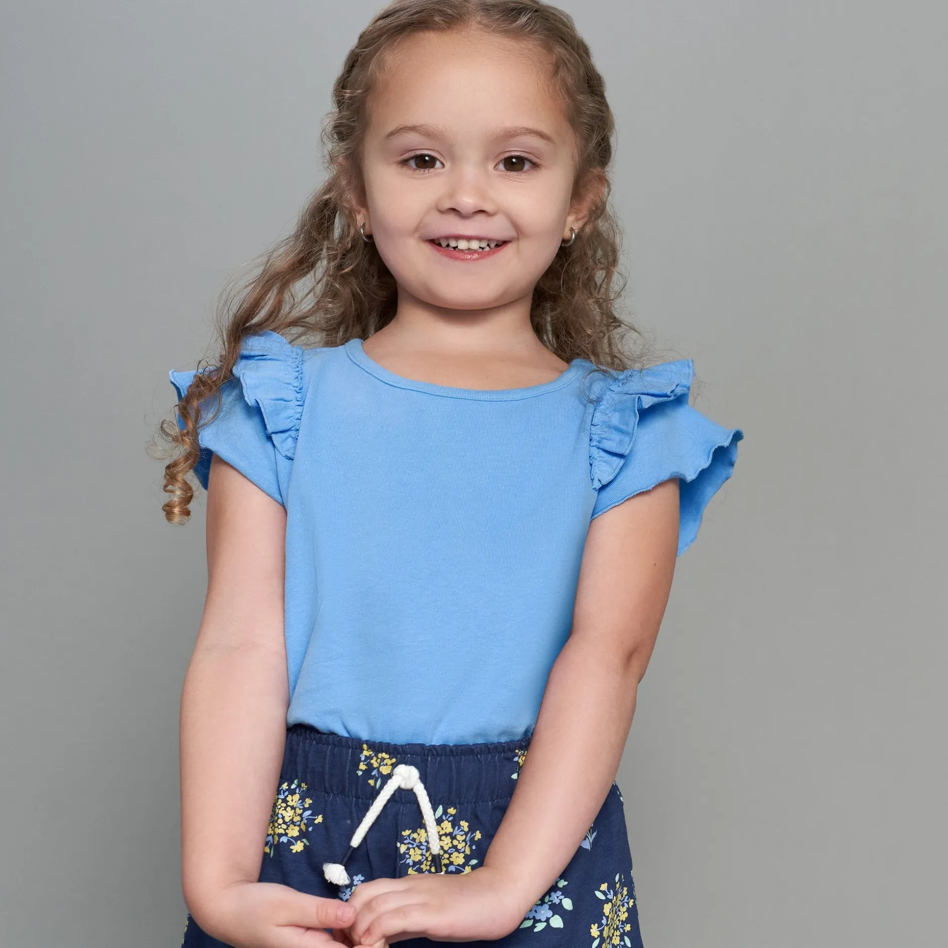 2-Pack Infant Girls Blue Double Ruffle Tops