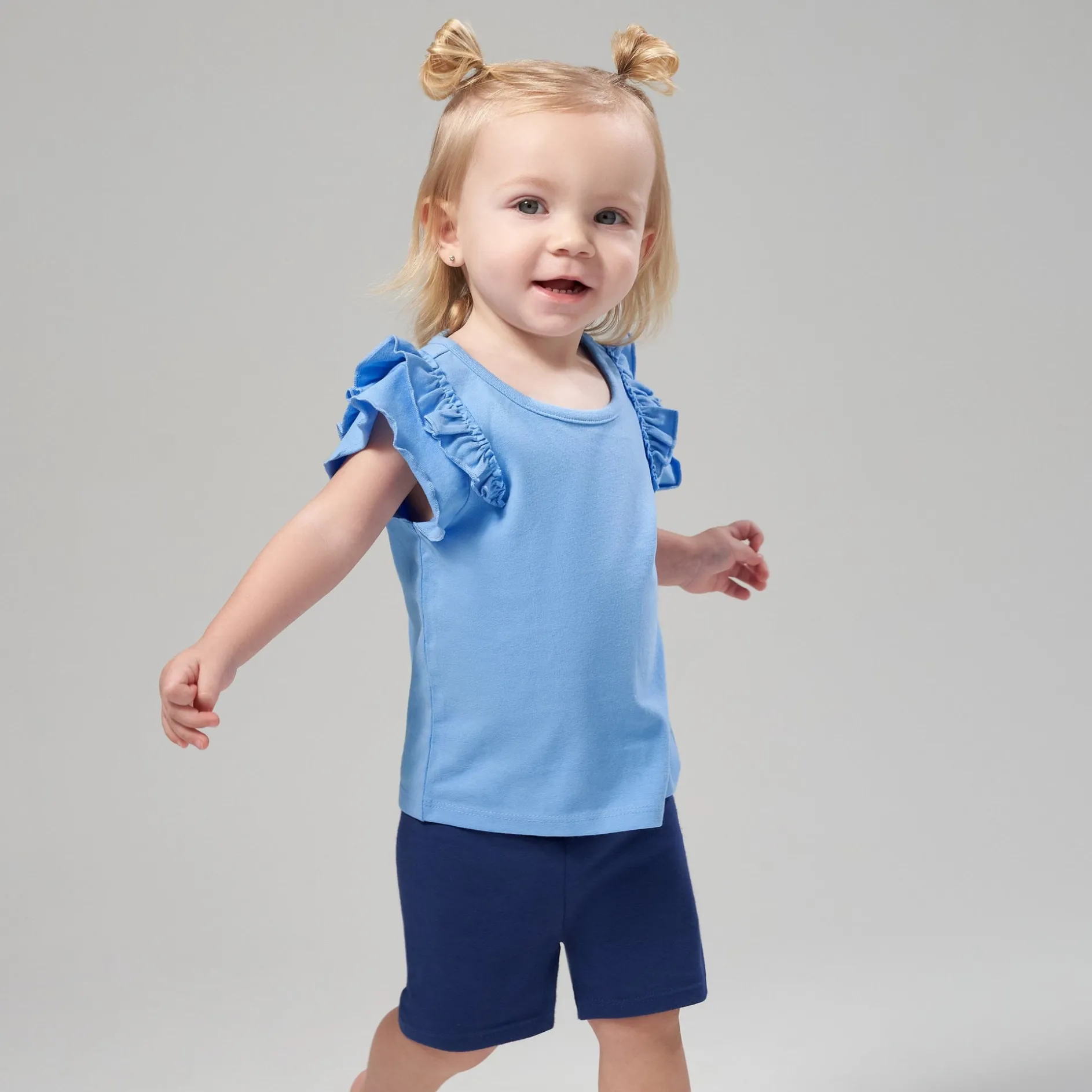 2-Pack Infant Girls Blue Double Ruffle Tops
