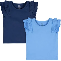 2-Pack Infant Girls Blue Double Ruffle Tops