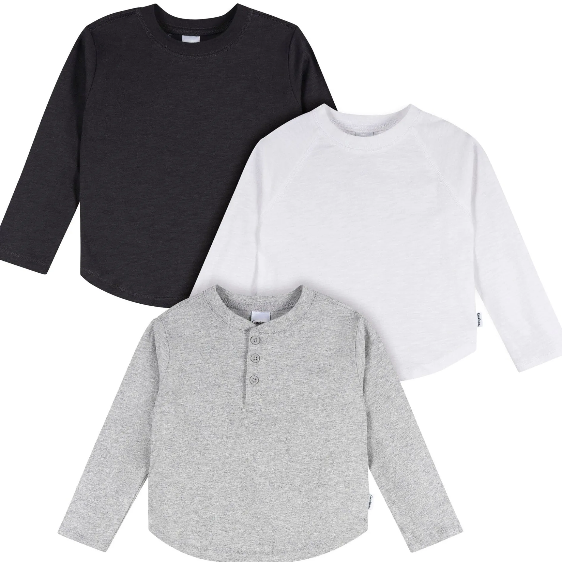 3-Pack Infant & Toddler Boys Black/White/Grey Long Sleeve Shirts