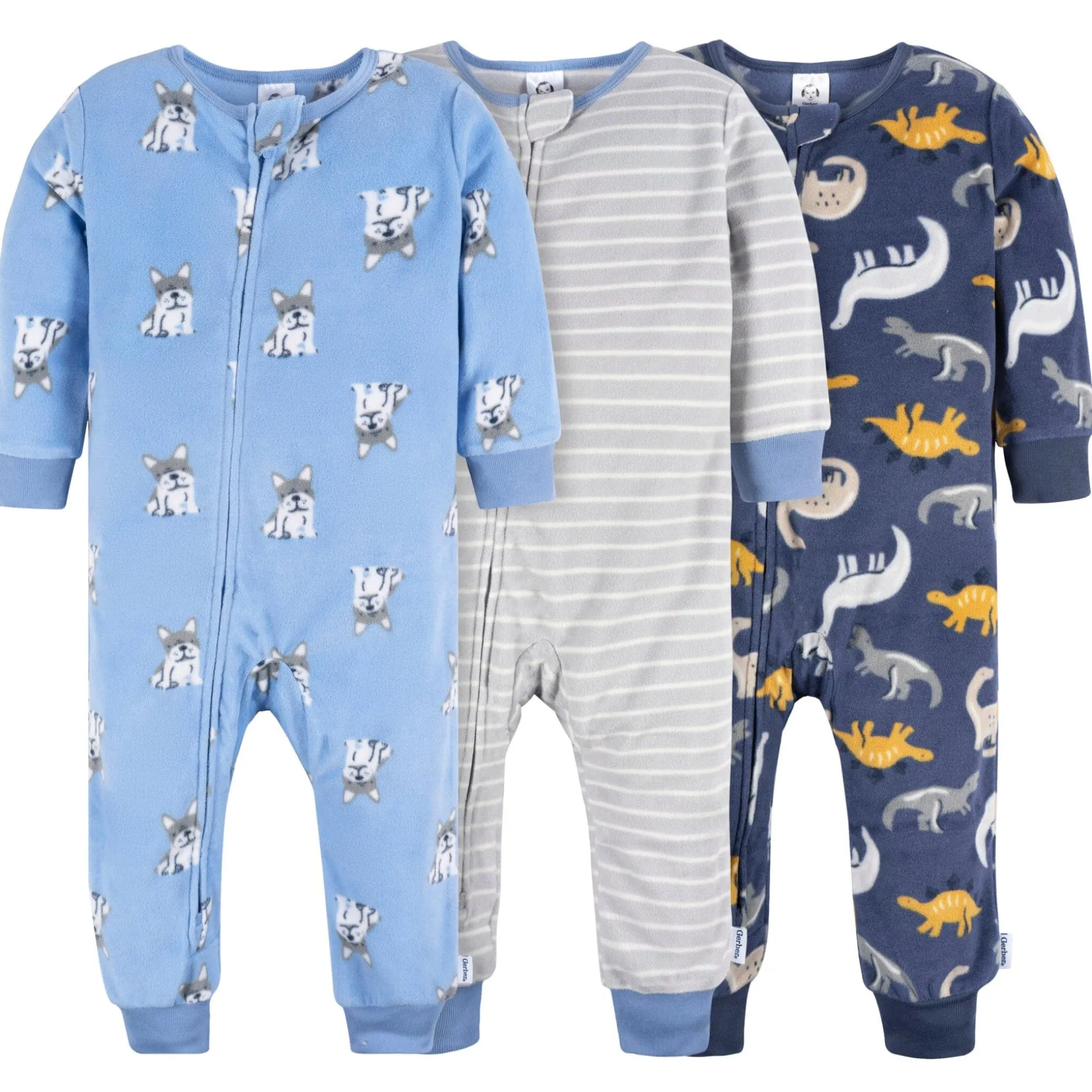 3-Pack Infant & Toddler Boys Dogs & Dinos Footless Fleece Pajamas