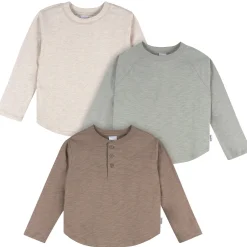 3-Pack Infant & Toddler Boys Green, Brown, & Oatmeal Long Sleeve Shirts