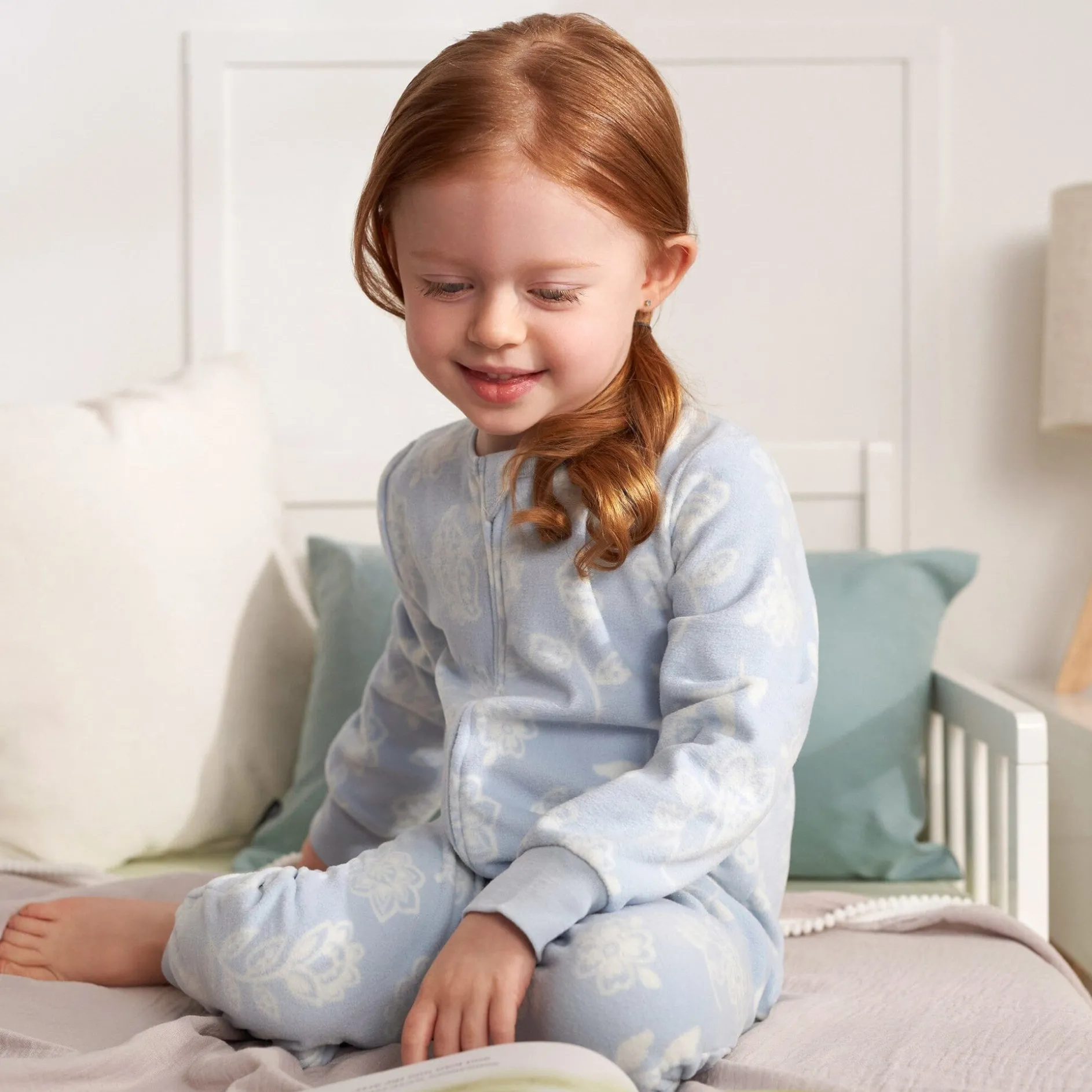 3-Pack Infant & Toddler Girls Blue Floral Footless Fleece Pajamas