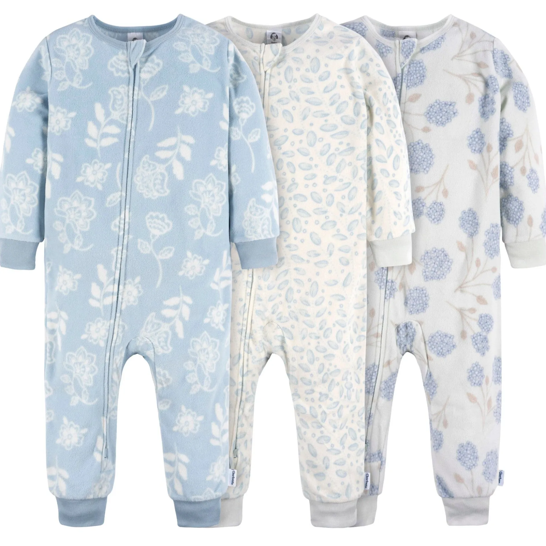 3-Pack Infant & Toddler Girls Blue Floral Footless Fleece Pajamas