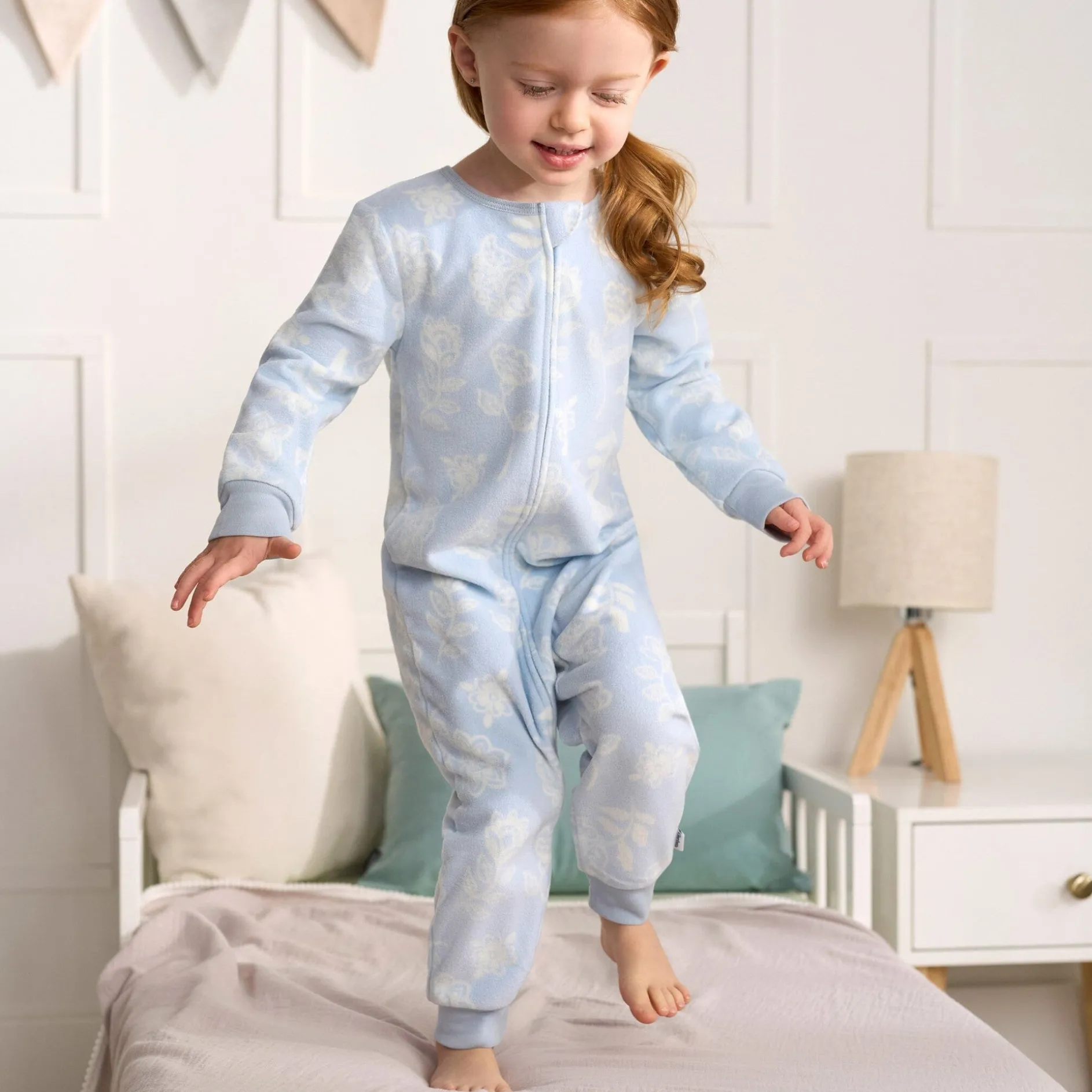 3-Pack Infant & Toddler Girls Blue Floral Footless Fleece Pajamas