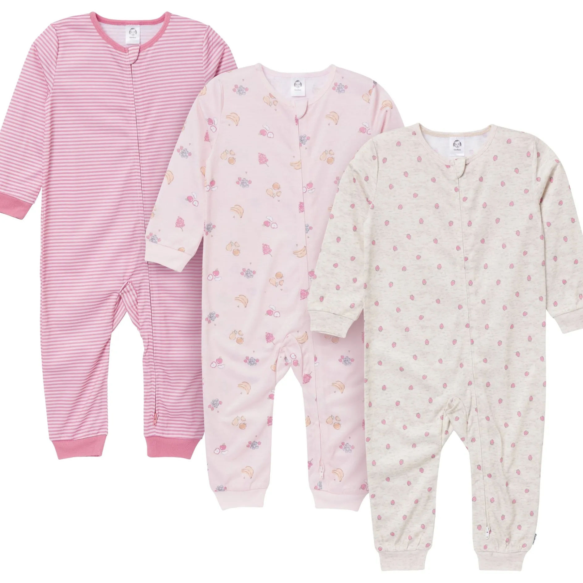 3-Pack Infant & Toddler Girls Fruits Footless Pajamas