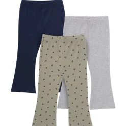 3-Pack Infant & Toddler Girls Green Daisies, Blue and Gray Ribbed Flare Leggings