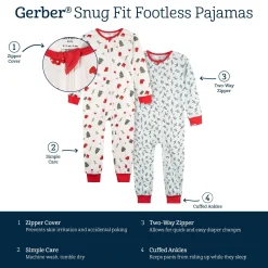 2-Pack Infant & Toddler Girls Ivory Gifts Snug Fitting Footless Pajamas