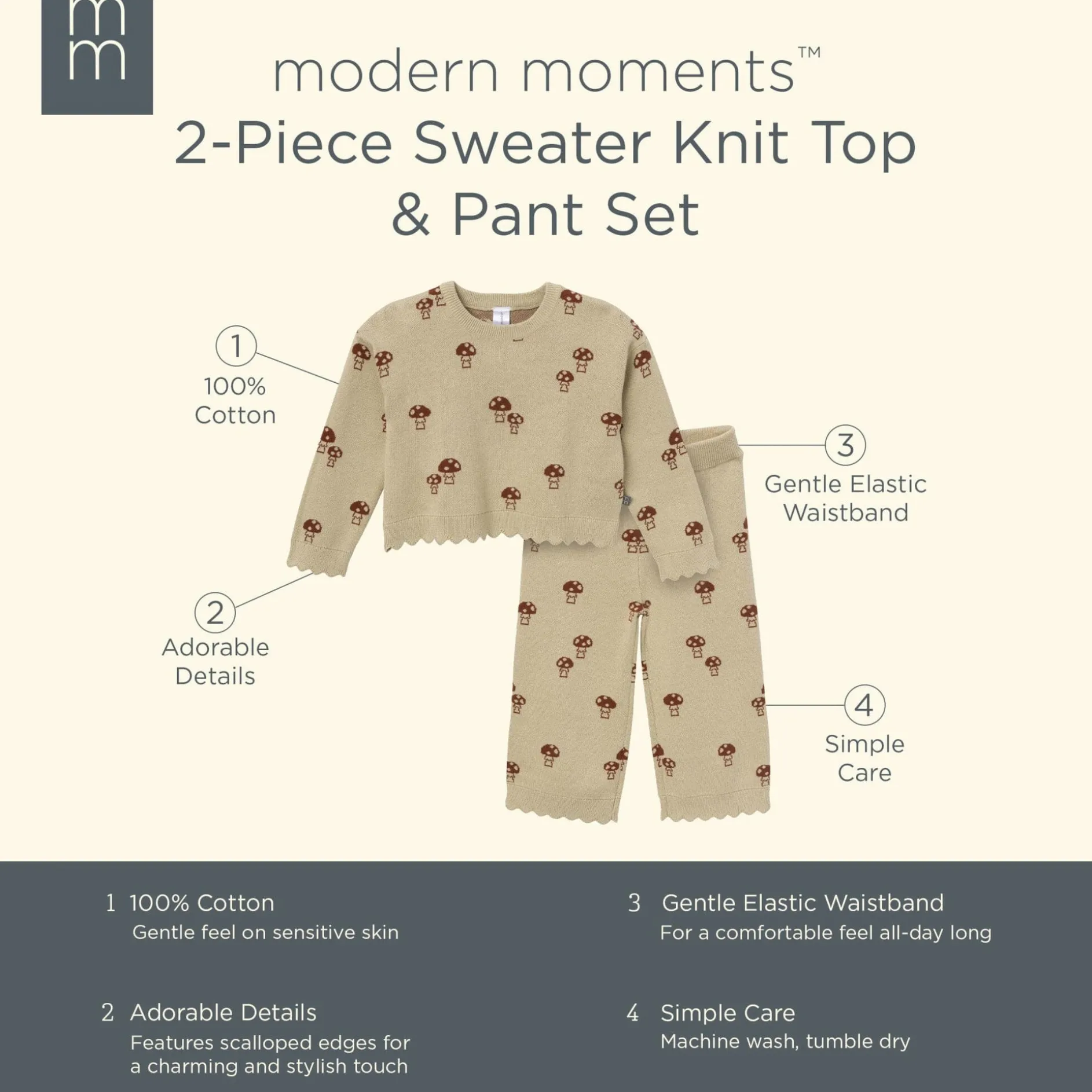 2-Pack Infant & Toddler Girls Lt Green Mushroom Field Sweater and Pant Set