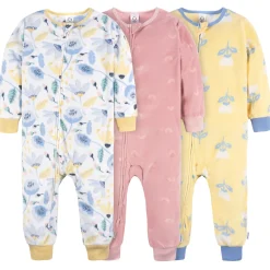 3-Pack Infant & Toddler Girls Multi Floral Footless Fleece Pajamas