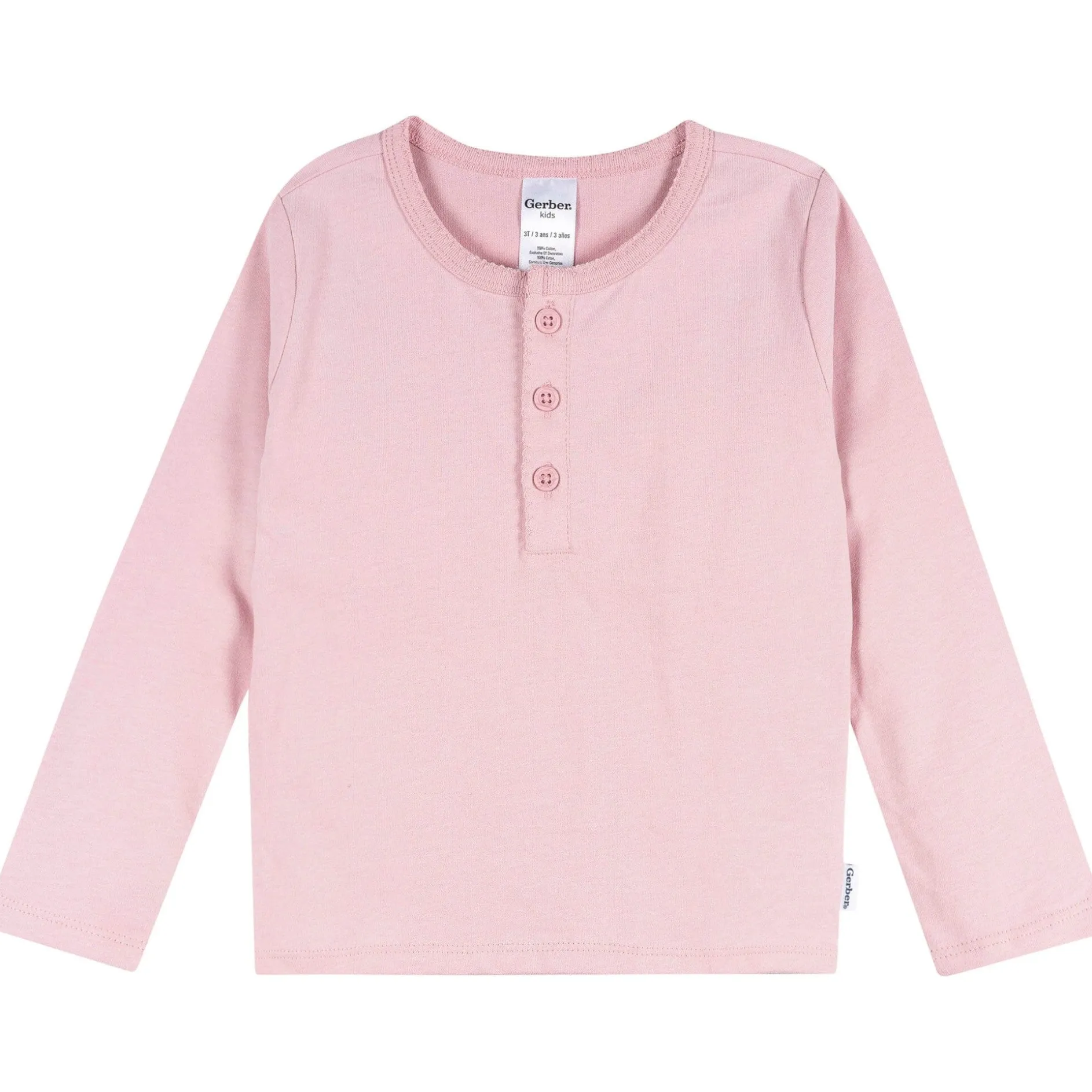 3-Pack Infant & Toddler Girls Navy, Oatmeal & Pink Long Sleeve Shirts