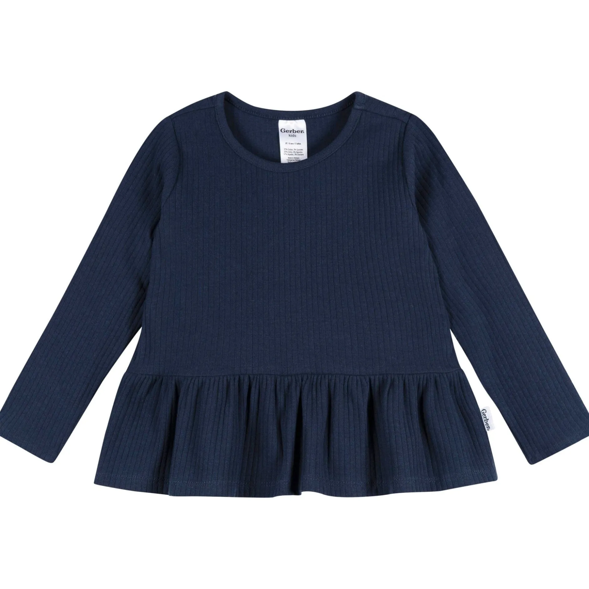 3-Pack Infant & Toddler Girls Navy, Oatmeal & Pink Long Sleeve Shirts