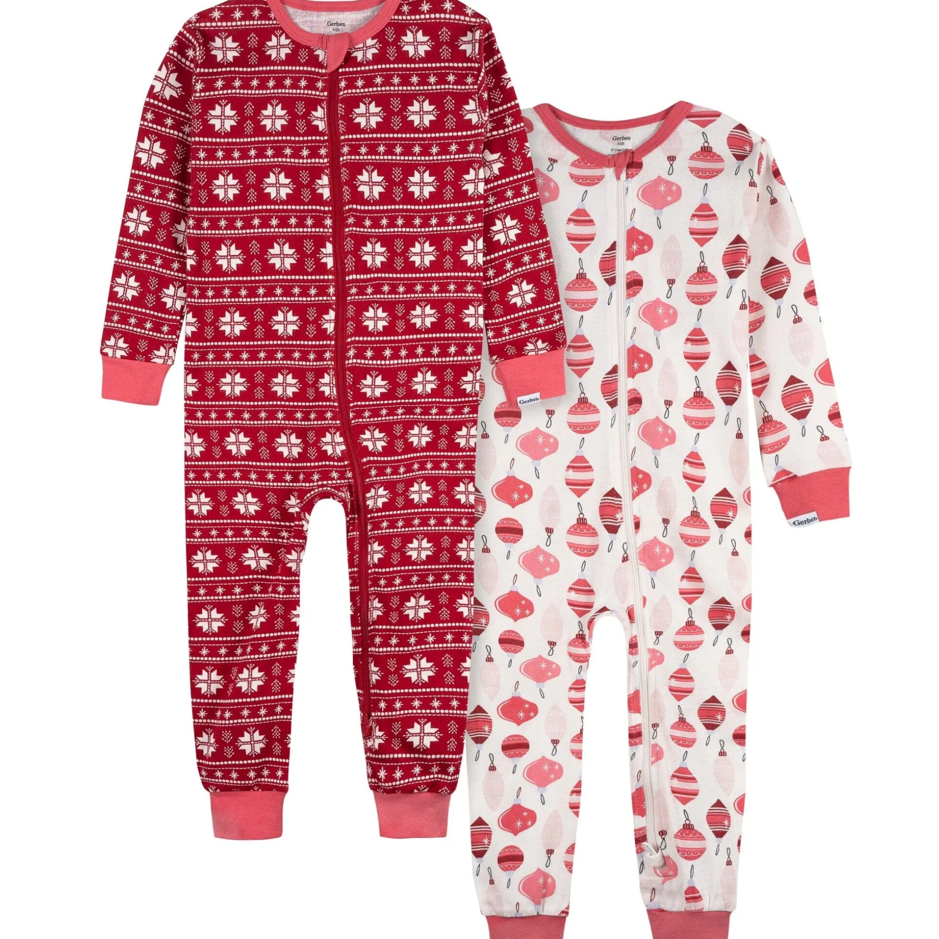 2-Pack Infant & Toddler Girls Ornaments Snug Fit Footless Pajamas