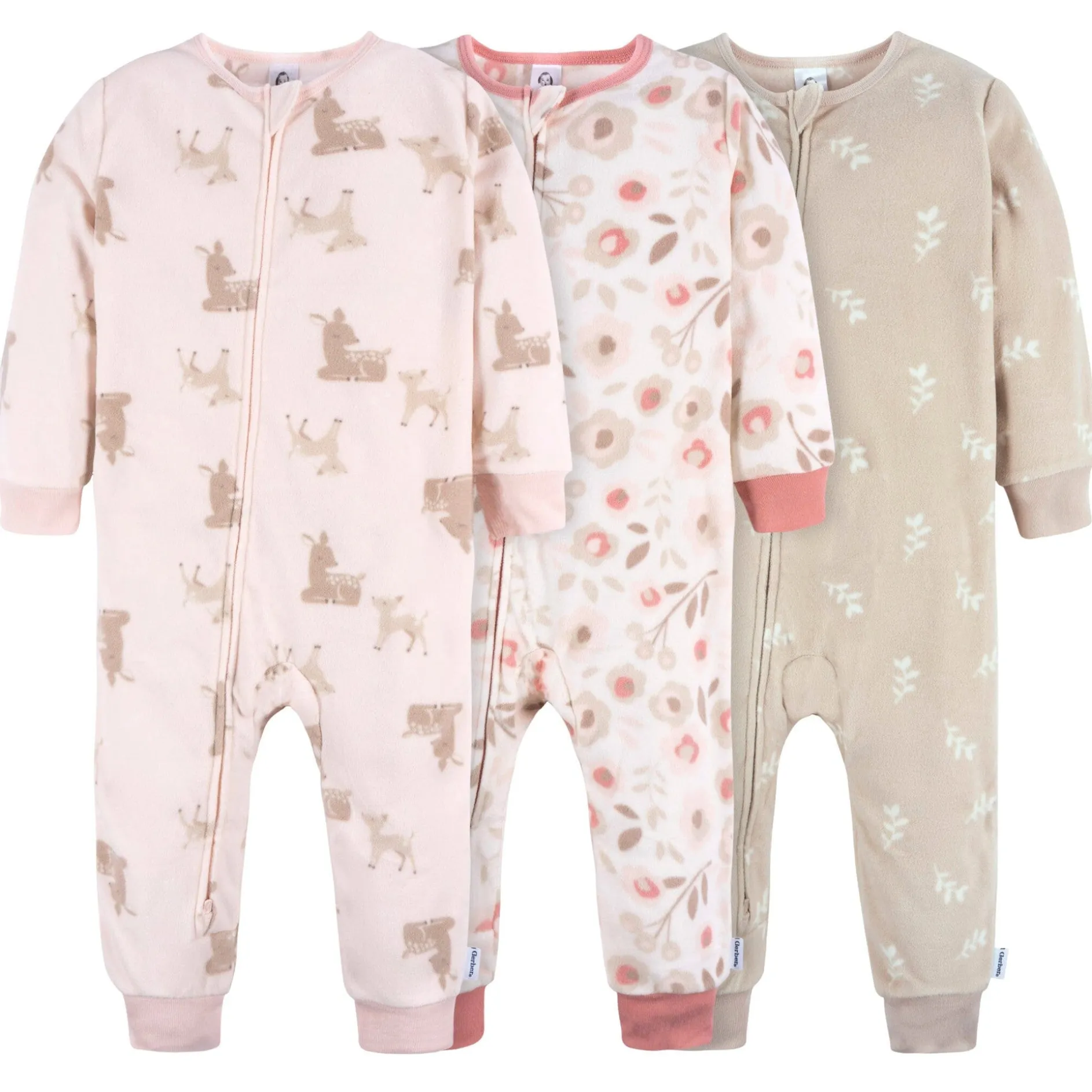 3-Pack Infant & Toddler Girls Pink Deer Footless Fleece Pajamas