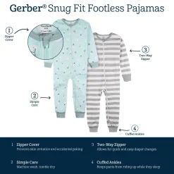 2-Pack Infant & Toddler Snowman Stripe Snug Fit Footless Pajamas