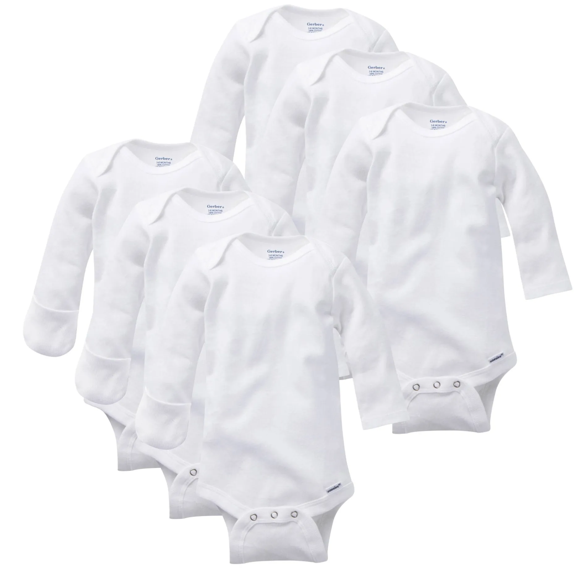 6-Pack Long-Sleeve Onesies® Bodysuits With Mitten Cuffs