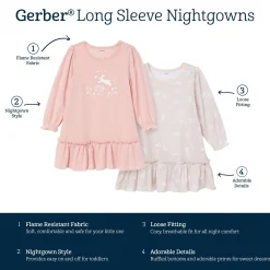 2-Pack Toddler Girls Bunny Long Sleeve Nightgowns